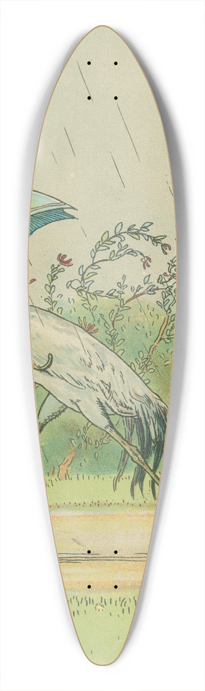 Leonard Leslie Brooke - Crane and crow with an umbrella. 39.3 inch art pintail longboard deck