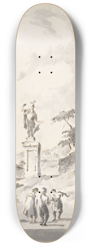 Giacomo Guardi - Capriccio with a Statue of a Warrior and a Ruined Castle on the Shore of the Lagoon 8.25 inch art skate deck