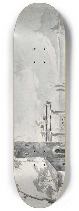 Giacomo Guardi - The Venetian lagoon with ruins and figures 8.25 inch art skate deck