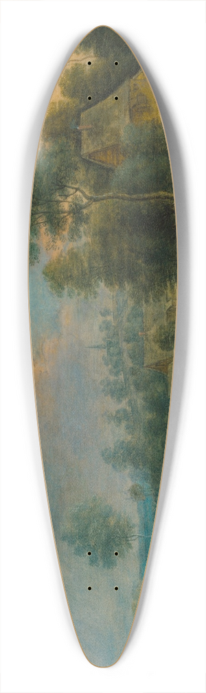 Lucas van Uden - A river landscape with travellers 39.3 inch art pintail longboard deck