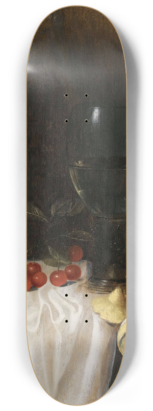 Gillis Gillisz. de Bergh - A Still Life With A Roemer, A Peeled Lemon, Cherries And A Bread Roll On A Partly-Draped Table 8.25 inch art skate deck