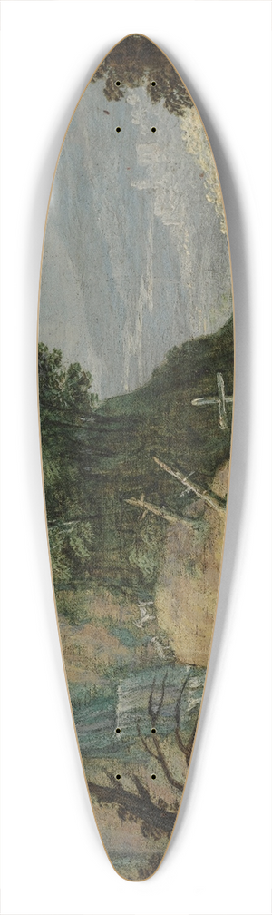 Marten Ryckaert - A Rocky Landscape With A Waterfall And Travellers On A Path 39.3 inch art pintail longboard deck