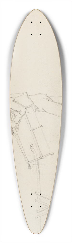 Martinus Rrbye - Mand ved en savbuk, holdende en sav 39.3 inch art pintail longboard deck