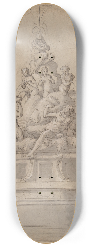 Giorgio Vasari - Design for a Fountain with Rivergods and Nymphs 8.25 inch art skate deck