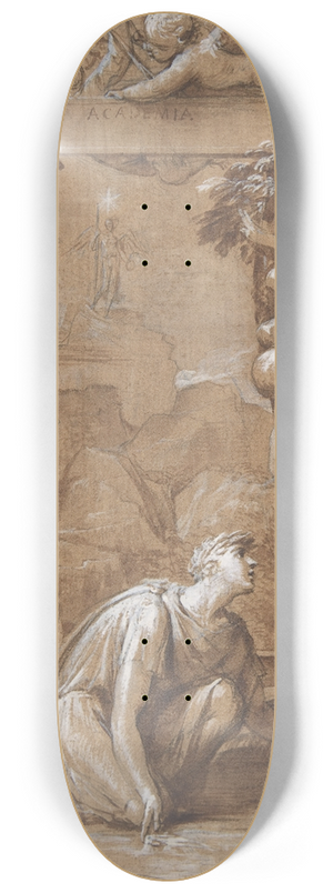 Giovanni Angelo Canini - Allegorical Composition with a Young Man Kneeling before a Tree 8.25 inch art skate deck Giovanni Angelo Canini - Allegorical Composition with a Young Man Kneeling before a Tree 8.25 inch art skate deck