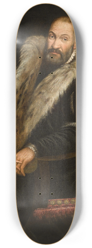 Giovanni Antonio Fasolo - Portrait Of A Gentleman And A Child With A Dog 8.25 inch art skate deck