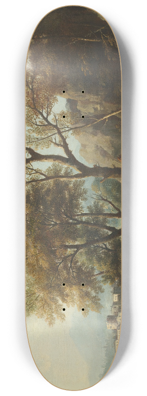 Giovanni Battista Cimaroli - A river landscape with travellers on a path 8.25 inch art skate deck