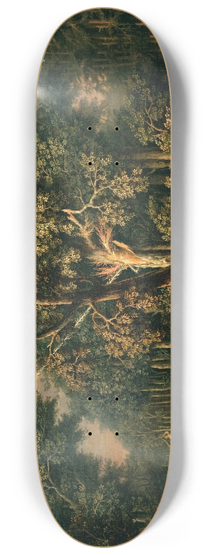 Giovanni Battista Innocenzo Colombo - Travellers in a nocturnal landscape with lightning 8.25 inch art skate deck