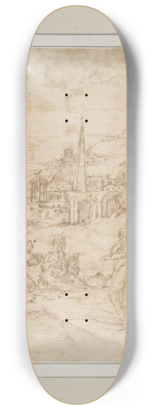 Giovanni Battista Pittoni the Elder - Standing and Seated Figures in a Landscape with an Obelisk 8.25 inch art skate deck