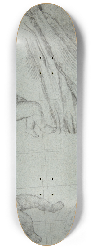 Giovanni Battista Salvi da Sassoferrato - Studies of Two Flying Putti and of Drapery 8.25 inch art skate deck
