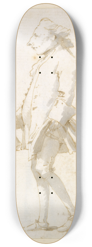Giovanni Battista Tiepolo - Caricature of a Man Holding a Tricorne, Walking to the Left 8.25 inch art skate deck