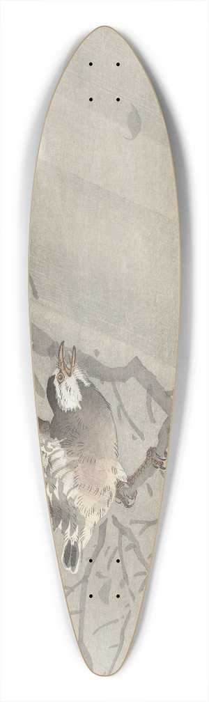 Ohara Koson - Gray starling in storm 39.3 inch art pintail longboard deck