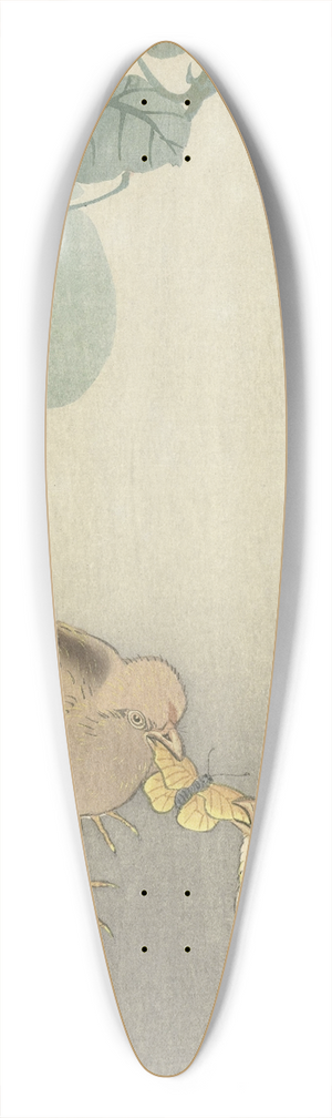 Ohara Koson - Two chicks fighting for butterfly 39.3 inch art pintail longboard deck