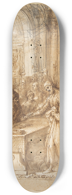 Giovanni de' Vecchi - Esther and Mordecai before King Ahasuerus (Esther 8;1- 12) 8.25 inch art skate deck