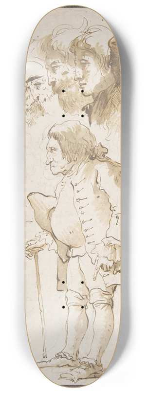 Giovanni Domenico Tiepolo - Caricature of a Gentleman and Other Studies 8.25 inch art skate deck Giovanni Domenico Tiepolo - Caricature of a Gentleman and Other Studies 8.25 inch art skate deck
