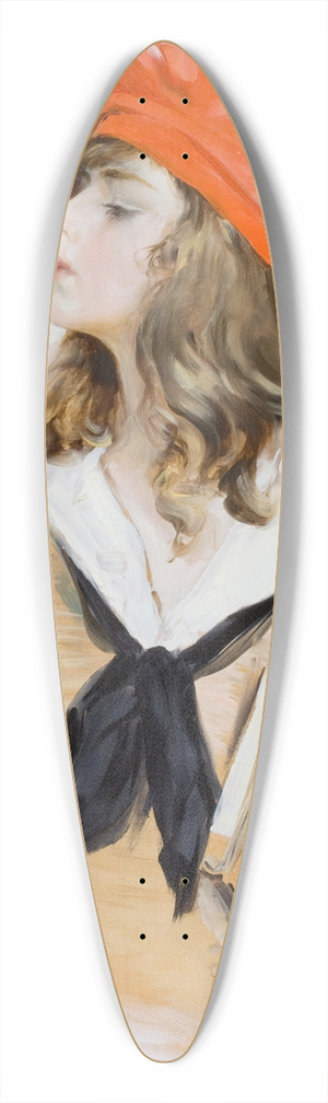 Paul Stahr - Girl in Red Beret Looking into Compact Mirror 39.3 inch art pintail longboard deck