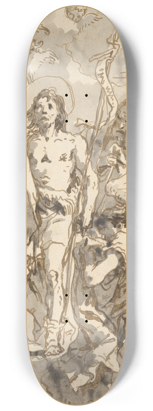 Giovanni Domenico Tiepolo - The Baptism of Christ (with Christ Half-Kneeling at Left, His Back Turned, and the Baptist Full-Faced at Center, Looking Up) 8.25 inch art skate deck