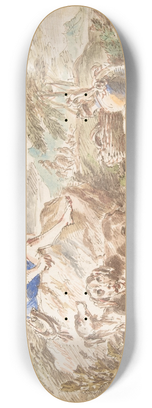 Giovanni Francesco Castiglione - Young Hunter with His Dogs in a Landscape 8.25 inch art skate deck