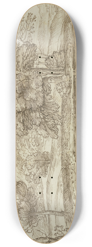 Giovanni Francesco Grimaldi - Baumpartie am Wasser, rechts Kahn mit zwei Figuren 8.25 inch art skate deck