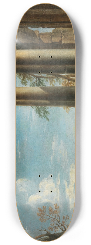 Giovanni Ghisolfi - A coastal landscape with figures by a classical ruin 8.25 inch art skate deck