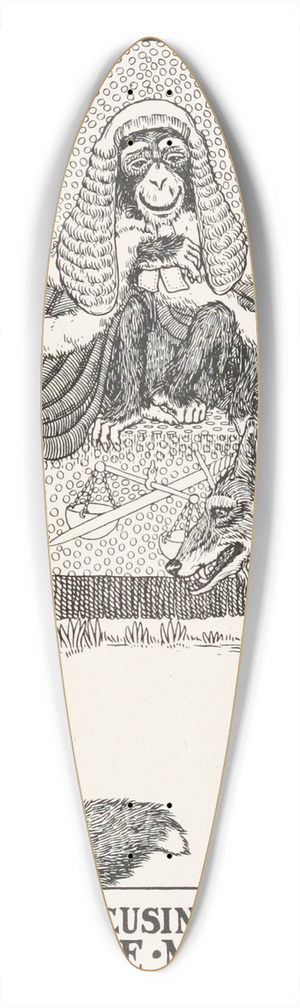 Percy J. Billinghurst - The Wolf Accusing the Fox before the Monkey 39.3 inch art pintail longboard deck