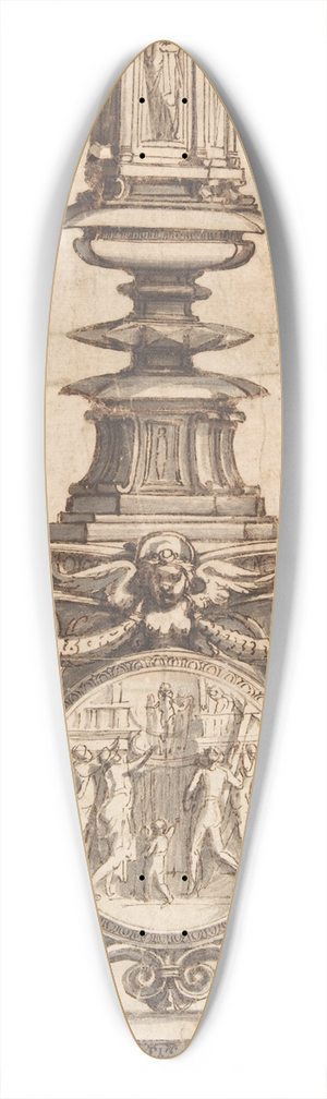 Perino Del Vaga - Design of a Candlestick with Winged Figures at Base Surrounding Scenic Medallion 39.3 inch art pintail longboard deck