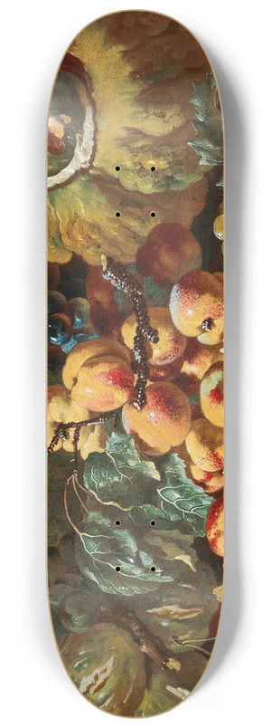 Giovanni Paolo Castelli - Peaches, apples, plums and cherries by a pumpkin, on a stone ledge 8.25 inch art skate deck
