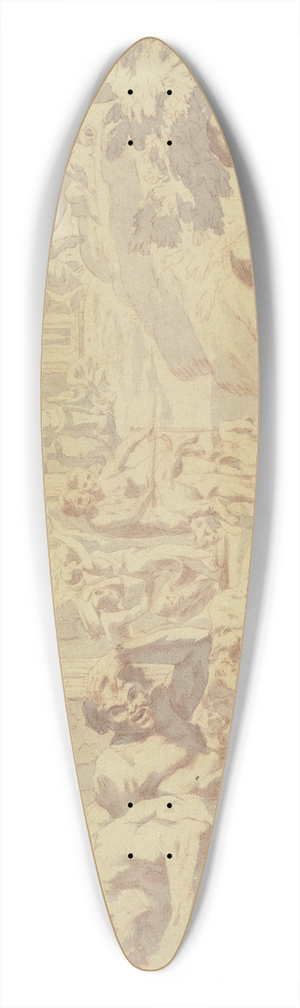 Pietro Testa - Bacchanal, rechts liebkost ein alter Mann ein Mdchen, links fllt ein Mann ber einen Weinschlauch 39.3 inch art pintail longboard deck