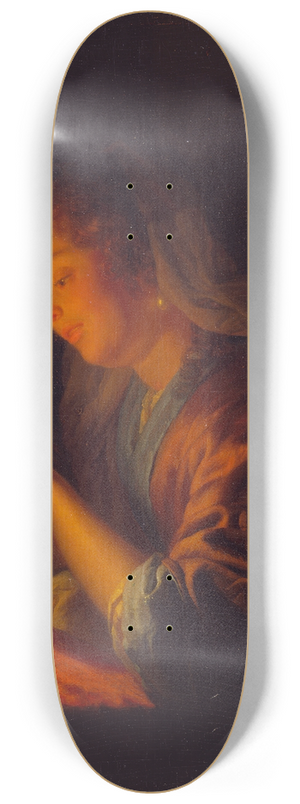 Godfried Schalcken - Girl threading a Needle by Candlelight 8.25 inch art skate deck