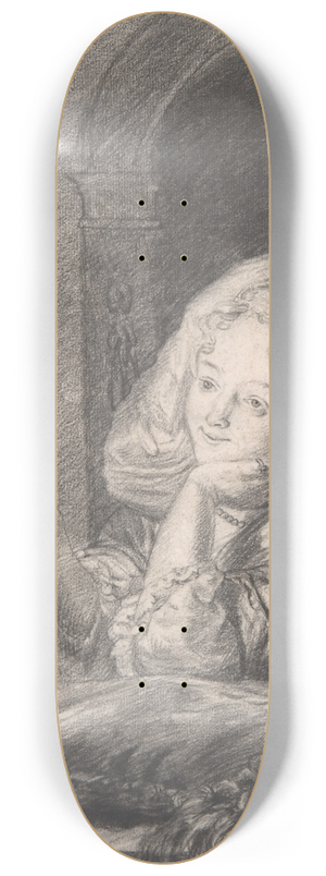 Godfried Schalcken - Young Woman Seated at a Table, Holding a Candle late 8.25 inch art skate deck