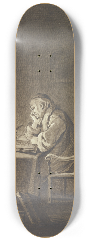 Gottlieb Welt - Ein Gelehrter am Tisch sitzend, bei Lampenlicht lesend 8.25 inch art skate deck