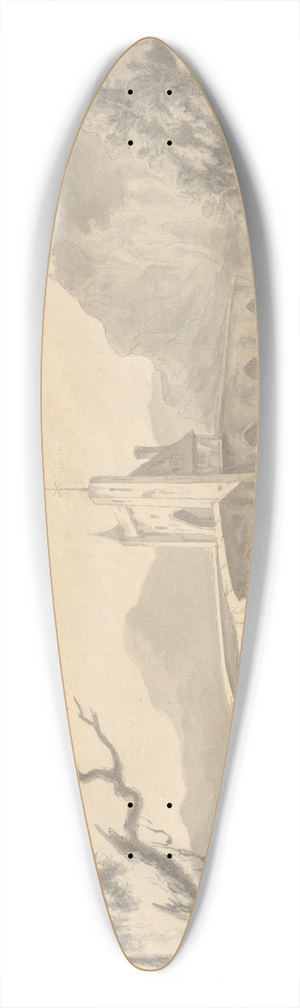 Samuel Davis - River Scene and Bridge with Artist Sketching in Foreground 39.3 inch art pintail longboard deck