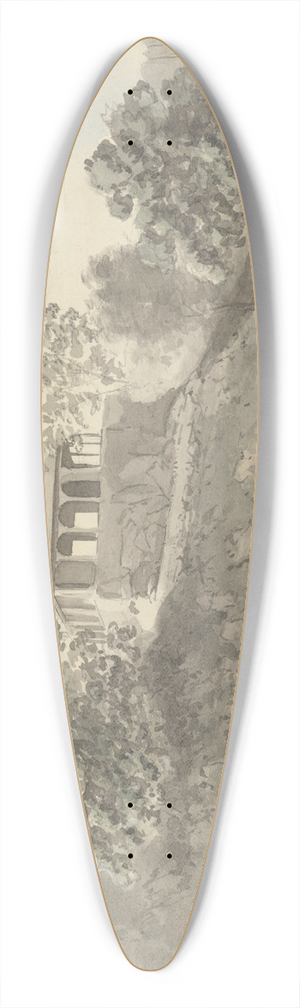 Samuel Davis - River Scene with Buildings 39.3 inch art pintail longboard deck