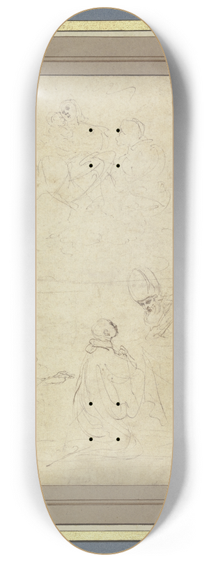 Guercino - Die Muttergottes in Wolken, unten ein Geistlicher vor einem Bischof kniend, links ein Krieger und eine Frau 8.25 inch art skate deck