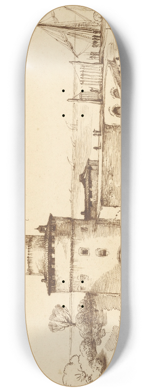 Guercino - Landscape with a View of a Fortified Port 8.25 inch art skate deck