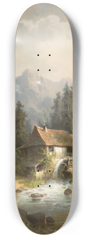 Guido Hampe - Water mill in the mountains 8.25 inch art skate deck