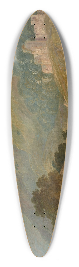 Sir Charles D'Oyly - Hilly landscape with figures in a boat on the river Ganges 39.3 inch art pintail longboard deck