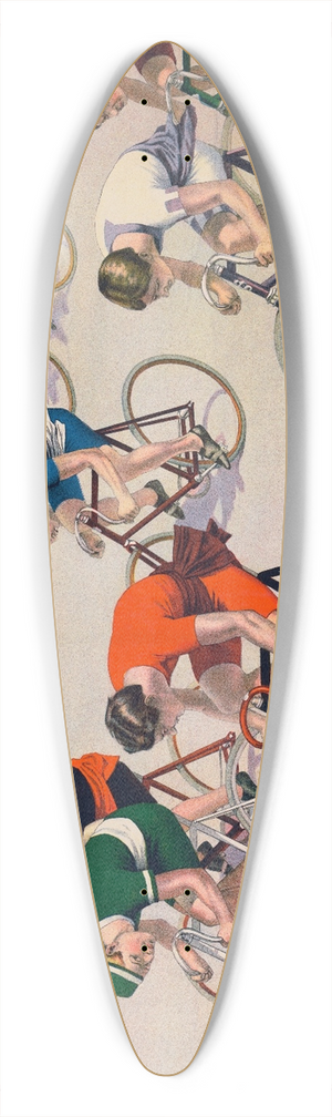 Strobridge Lith. Co. - Seven bicyclists racing 39.3 inch art pintail longboard deck