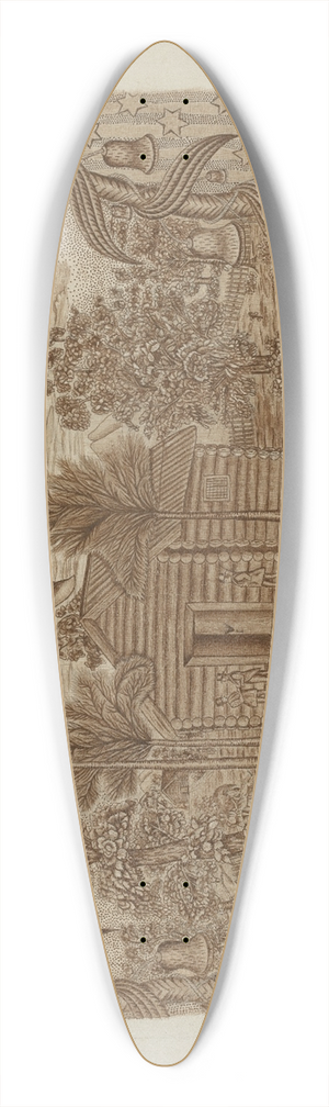 Suzanne Roy - Historic Printed Textile 39.3 inch art pintail longboard deck