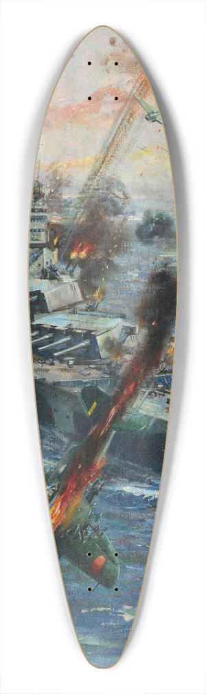 Terence Cuneo - Aircraft attack British battleship 39.3 inch art pintail longboard deck