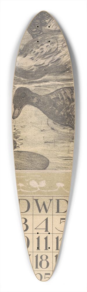 Theo van Hoytema - Kalenderblad augustus met drie zwemmende eenden 39.3 inch art pintail longboard deck