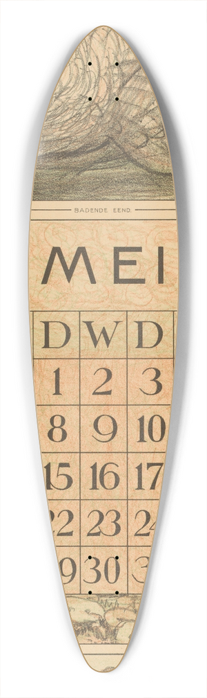 Theo van Hoytema - Kalenderblad mei met witte eend 39.3 inch art pintail longboard deck