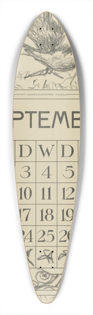 Theo van Hoytema - Kalenderblad september met aangeschoten vogel 39.3 inch art pintail longboard deck