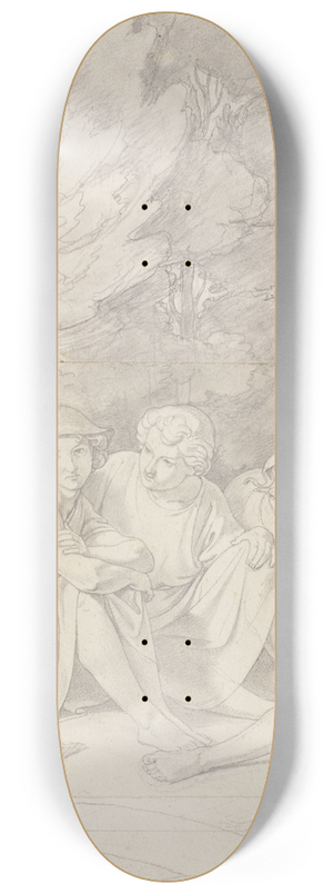Gustav Heinrich Naecke - Drei Hirten mit Schafen und Ziegen an einer Baumgruppe sitzend 8.25 inch art skate deck