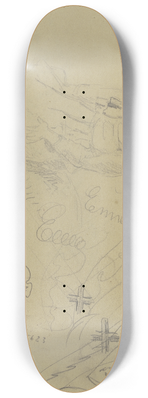 Gustav Schraegle - Studienblatt; Sitzendes Mdchen mit abgewandtem Kopf, Blattornament 8.25 inch art skate deck Gustav Schraegle - Studienblatt; Sitzendes Mdchen mit abgewandtem Kopf, Blattornament 8.25 inch art skate deck