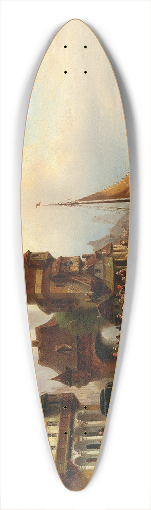 Wilhelm Alexander Meyerheim - A lively scene in the harbour 39.3 inch art pintail longboard deck