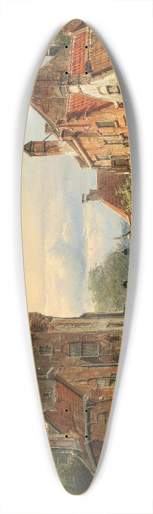 Willem Koekkoek - A View of a Netherlandish Town with Figures Chattering 39.3 inch art pintail longboard deck
