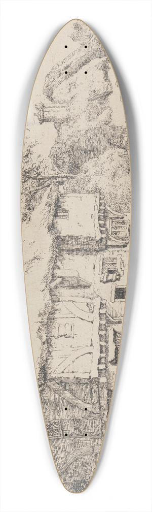 William Henry Pyne - Old Cottages 39.3 inch art pintail longboard deck
