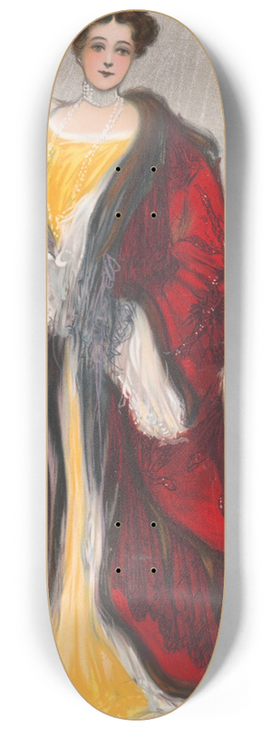 Hamilton King - Woman with yellow dress and red coat 8.25 inch art skate deck