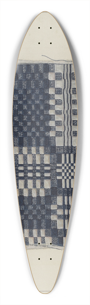 William O. Fletcher - Blue and White Homespun 39.3 inch art pintail longboard deck